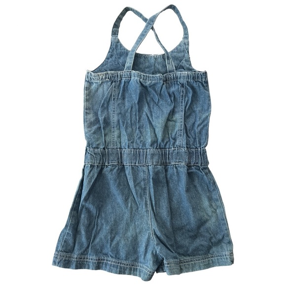 YOUNG HEARTS • Denim Blue Kids Lace Detail Romper - Picture 2 of 3